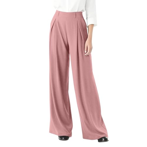 Work Pants Women Plus Size Elastic Waist Palazzo Pants Dressy Casual Office Pleated Stretchy Trouser Pants with Pockets2