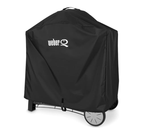 Weber Premium-Abdeckhaube/Für Q 100/1000/200/2000 Grills mit Stand und tragbarem Rollwagen, Atmungsaktives, wasserabweisendes Material mit UV-Schutz und Gurt, Schwarz, 25,5 x 6,6 x 18,5 cm