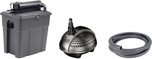 Pontec 50239 MultiClear Set 8000 - Komplettset aus Filterpumpe und Durchlauffilter / Durchlauffilterset / Mehrkammerfilter, Schwarz