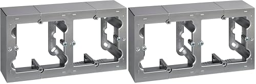SIMON - Caja de Superficie Doble, Base Enchufe para Empotrar, Serie Simon 10, Apta para Interiores (IP20), Fácil de Instalar, Dos Elementos, Color Aluminio (Paquete de 2)