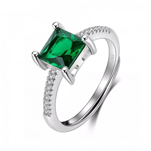 Bague argent Sterling 925 zircone cubique carrée verte bague réglable femme
