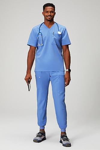 Image of Fabletics Men's Helix 1-Pocket Scrub Top - MotionTech, Wrinkle-Resist, Chest Pocket, Anti-Shrink, Semi-Slim Fit