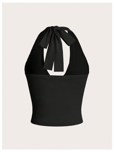 Milumia Women's Y2K Tie Back Halter Crop Top Backless Ribbed Cami Tank Top3