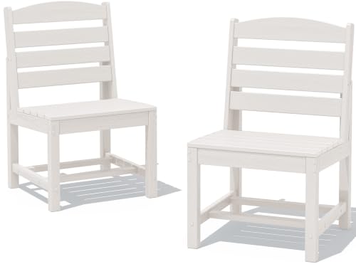 Image of SERWALL Armless Outdoor Dining Chair Set of 2, All Weather Resistant,White