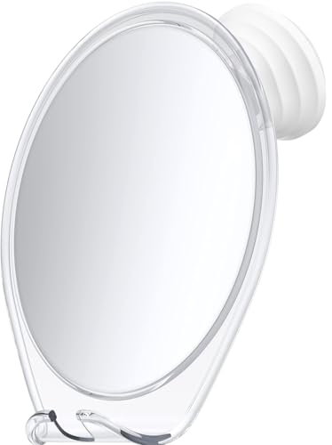 HONEYBULL Fogless Shower Mirror with Suction Mount & Swivel – Anti-Fog Acrylic Bathroom Mirror for Shaving – Built-in Razor Holder, Easy Install, Home Shower Accessory (White)