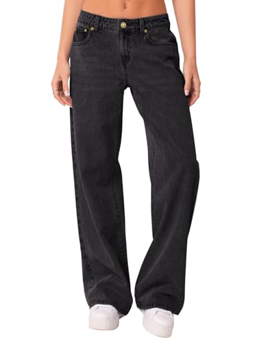 NIMIN Womens Mid Waist Boyfriend Jeans Summer Casual Lounge Loose Straight Wide Leg Y2K Pants with Pockets