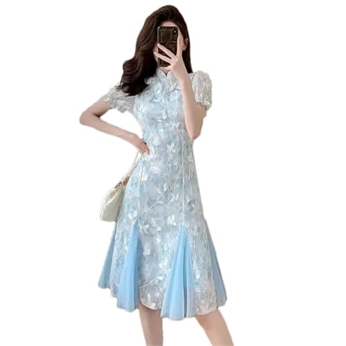 Robe cheongsam moderne à manches courtes avec broderies chinoises élégantes pour l'été