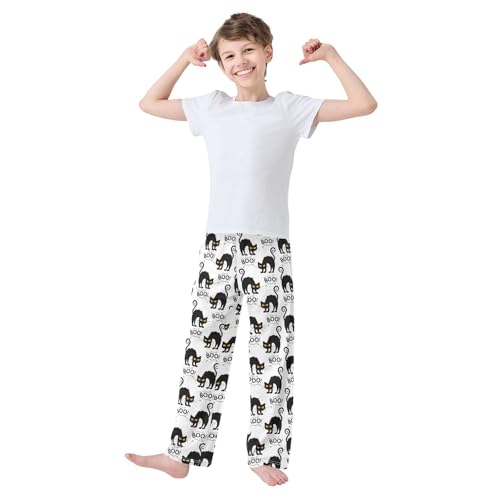 Black Cat Boo Boys Long Pants Soft Trousers Elastic Waist Kids Lounge Bottoms with Pockets S-XL2
