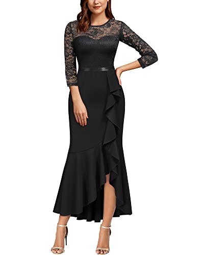 MISSMAY Women's Classy Floral Lace Ruffle Formal Bridesmaid Long Dress
