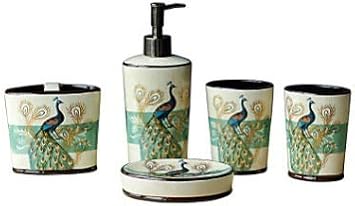 Bathroom Vanity countertop Set Creative American Ceramic 5PCS Suit Bathroom Washing Accessories Decor Wash Gargle Cup Toothbrush Suit Suitable for Family Hotel Bathroom (Style 1 Free)