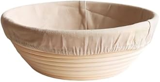 Hoquare Bread Proofing Basket, 20cm Round Natural Rattan Sourdough Proving Basket, Banneton Dough Baking Mold with Cloth Liner 20x8cm for Home Bakers Sourdough Starter Kit