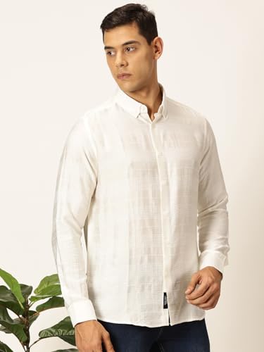 Image of Thomas Scott Men's | Self-Design | Full Sleeve | Slim Fit | Poly Cotton | Spread Collar | Casual Shirt