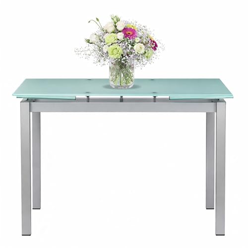 Mar.c.a. Design - Mesa de comedor extensible rectangular 110 x 70 x 76 cm - Extensible hasta 180 cm - Estructura de acero gris y tablero de cristal - Made in Italy