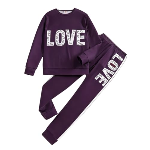 Image of Tween Girl's Letter Print Top + Jogger Pants 2 Piece Outfit Set Kids Clothing, Sizes 6-14 Years