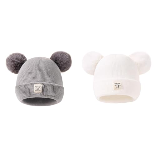 Winter Hat for Kids Toddler Children Boys Girls Beanie with Double Poms Poms Soft Warm Knitted Beanie Hat