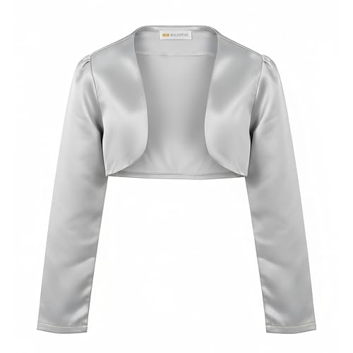Boléro en satin fille manches longues pour réchauffer une tenue de communion sans gâcher la robe