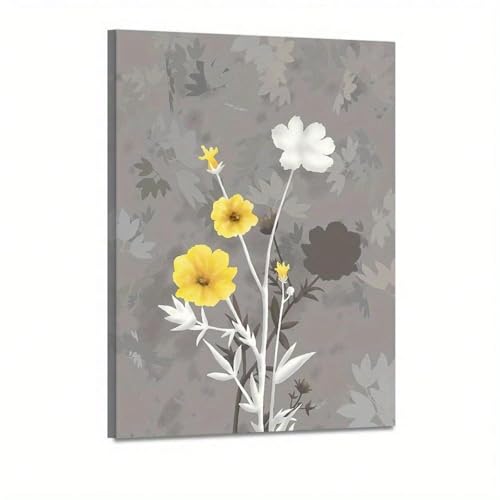 Affiches fleurs jaunes et blanches 80x120cm avec cadre interne