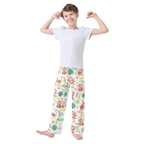Aloha Monkey Palm Tree Boys Long Pants Soft Trousers Elastic Waist Kids Lounge Bottoms with Pockets S-XL2