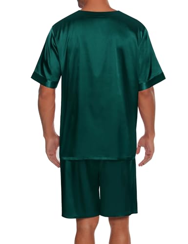SWOMOG Men Satin Pajamas Set Short Sleeve Silk Sleepwear Button Down 2 Piece Loungewear with Pockets3