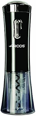 ARCOS Sacacorchos Eléctrico en ABS con Batería Interna Recargable. Abrebotellas Eléctrico Moderno y Elegante con Cortacápsulas y Luz Indicadora. Color Negro