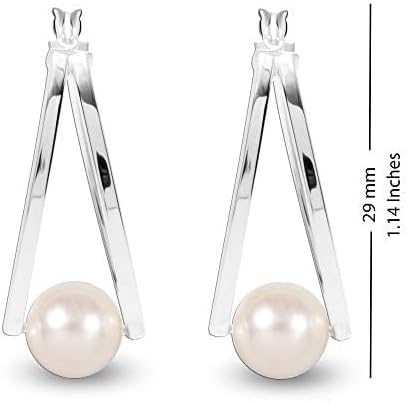 LeCalla 925 Sterling Sliver Pearl Hoop Earrings for Women | Pearl Double Oval Hoop Earrings Jewelry | Available in Rose Gold, Gold & Silver Plated Finish - Image 5