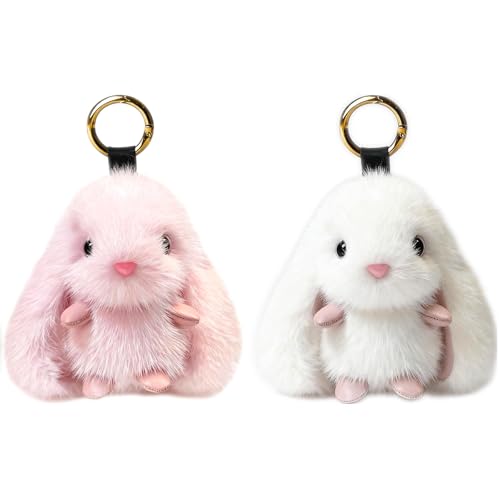 CHUANFU 2 Pièces Porte-Clés Lapin en Peluche, Porte Clef Peluche Lapin Accessoire de Pendentif, Charme de Sac Animal Mignon Keychain, Porte-Clés Femme pour...