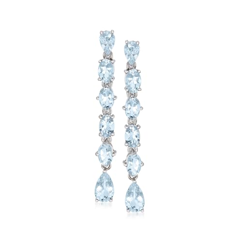 Ross-Simons 5.30 ct. t.w. Aquamarine Linear Drop Earrings in Sterling Silver
