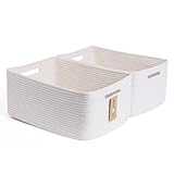 MiniArk Large Storage Baskets for Shelves, Closet Organizers Bins for Clothes Blanket Towels, Baby Nursery, Toy Baskets Box, Woven Rope Baskets, 17 x 13 x 7.5”, 2 Packs Off White