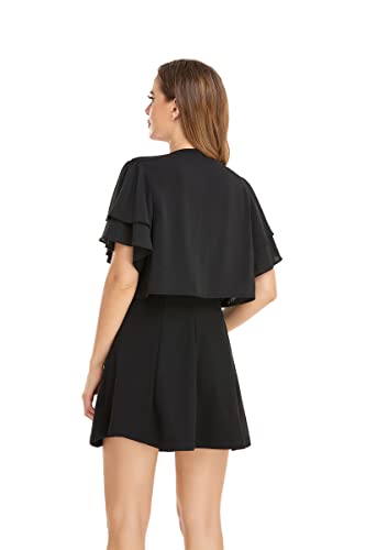 Women Short Sleeve Shrug Cropped Bolero Open Front Chiffon Cardigan For Evening Dress(Black,M) #TOP5