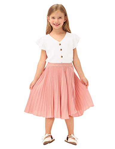 Grace Karin Girls Short Sleeve Shirts V Neck Ruffle Tie Knot Tops Solid Color Summer Shirts Blouse White #TOP5