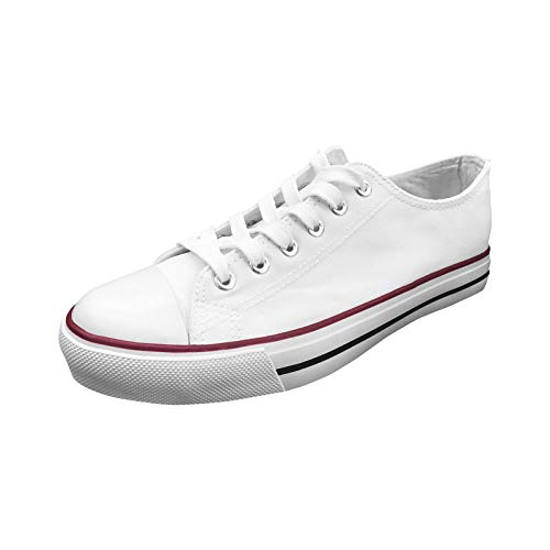 Ish Original Official Men White Blank Low Top Red Black Rubber Sole Casual Canvas Sneaker Shoes US 11 (M)