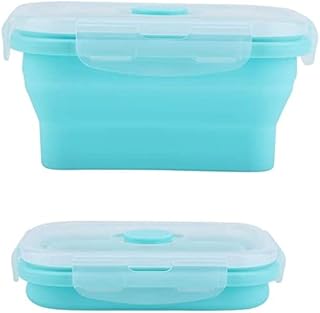 HERCHR Silicone Food Storage Containers with Airtight Plastic Lids, Silicone Lunch Box Portable Collapsible Kitchen Lunch Boxes, Microwave and Freezer Safe, 800ml