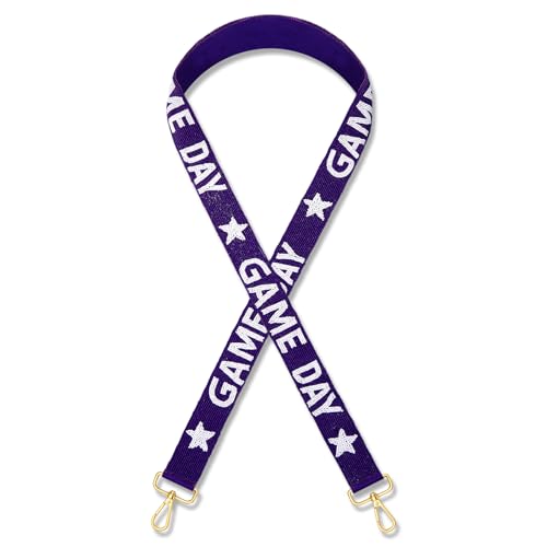 Image of Game Day Replacement Crossbody Wide Shoulder Straps Beaded Game Day Football Sport urse Strap Replacement (Purple White)