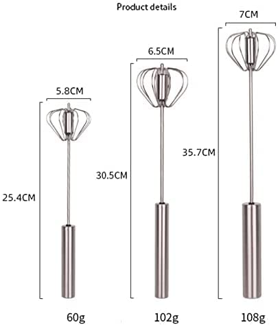 Frullino per Le Uova Rotante in Acciaio Inossidabile Frullino per Le Uova per Crema semiautomatico Strumento per la Cottura del frullino per Le Uova Manuale per Uso Domestico (35,7 * 7 cm)