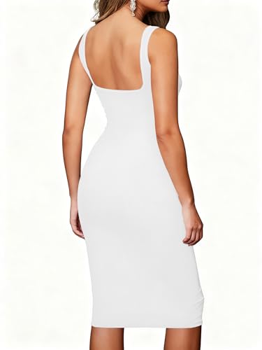 Image of TOPSRANI Women Sexy Midi Dress Bodycon Casual Sleeveless Basic Ruched Tank Summer Club Party Dresses