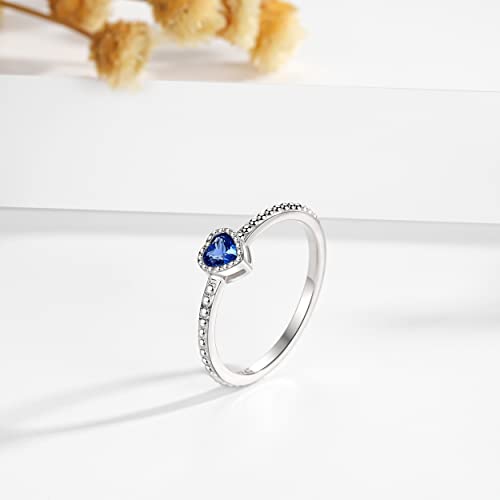 Birthstone Rings for Women: S925 Sterling Silver Stacking Birthstones Ring Cubic Zirconia Heart Stackable Band Rings - Birthday Mother's Day Jewelry Gifts for Mother Daughte3