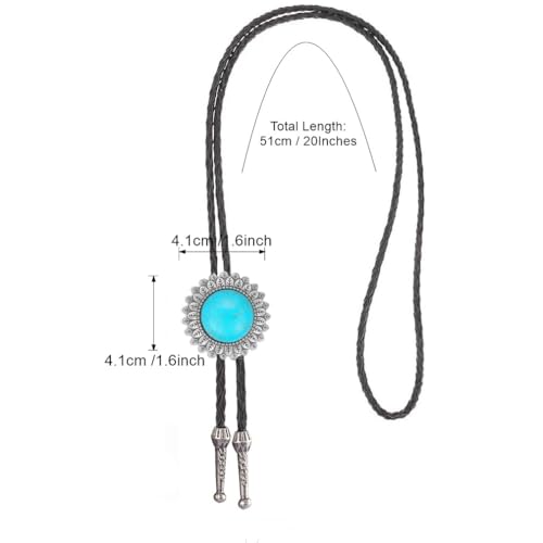 Image of AZORA Western Cowboy Bolo Tie Men Leather Necktie Leather Cord Turquoise Stone Bolo Ties for Men Women