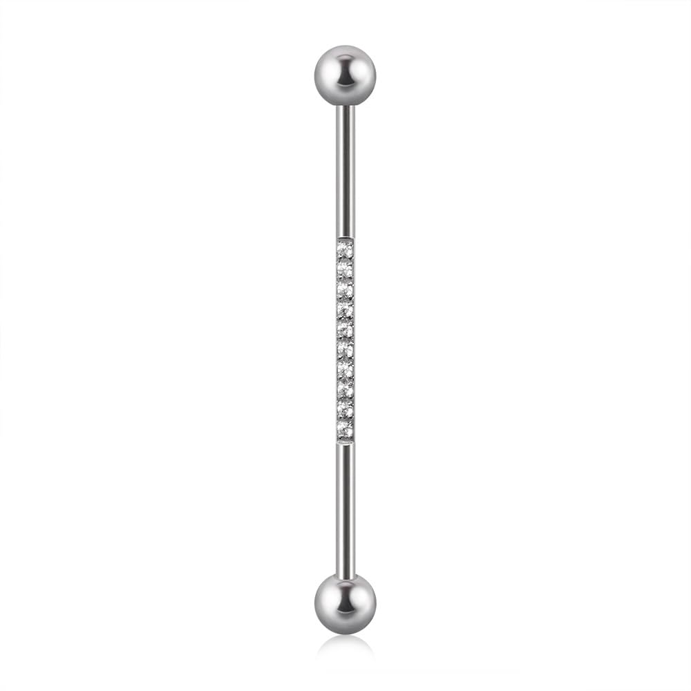 Niaspi14G CZ Industrial Barbell Earrings for Women Men Surgical Steel Cubic Zircon Industrial Bar Long Cartilage Helix Piercing Barbell Earrings Industrial Piercing Jewelry
