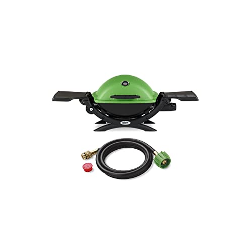 Weber Q 1200 Gas Grill (Green) and Adapter Hose Bundle (2 Items)