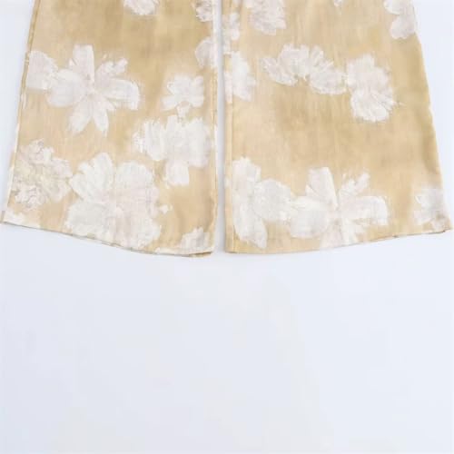 Women's Temperament Flower Print Silk Satin Texture Long Sleeved Lapel Shirt Long Pants Set4