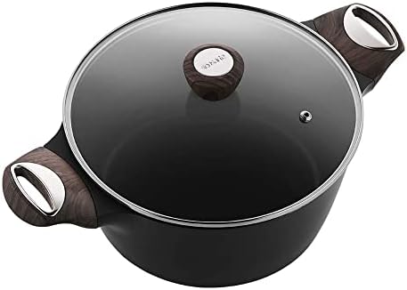 SENSARTE Stock Pot Nonstick 4.5 Quart Soup Pot Casserole Pot with Lid Healthy Pasta Pot Cooking Pot Black Sauce Pot with Woodgrain Bakelite Handle, All Stove Compatible Cookware, Easy to Clean