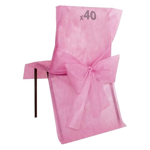 40 Housses de Chaise Rose avec Nœud 50 x 95 cm – Décoration de Salle Élégante et Festive – Tissu Non Tissé Résistant – Idéal Mariage, Anniversaire,...