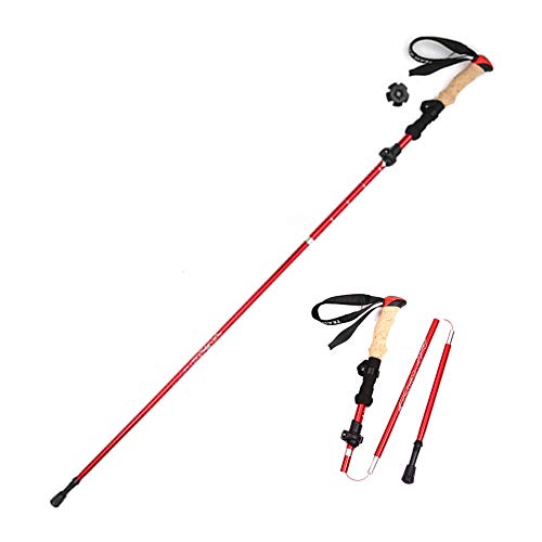 Bâtons de randonnée en carbone télescopiques avec poignées en liège pour trekking rouge