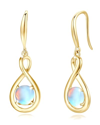 FANCIME Dangle Drop Earrings 925 Sterling Silver Dainty Infinity Round Gemstone Birthstone Jewelry Birthday Gifts for Her Women