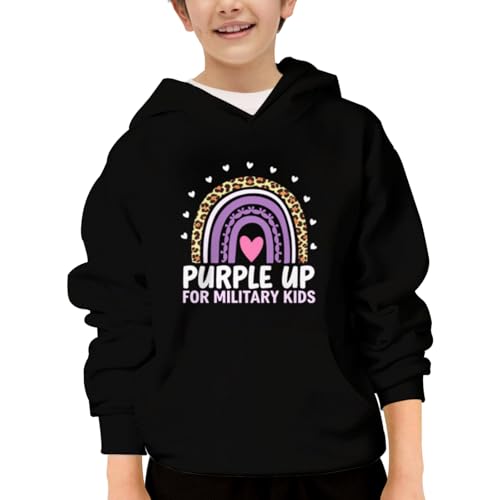 Vintage Purple Up for Military Kid Month Military Child Rainbow Hoodies for Teen Girls Boys Kangaroo Pocket Sweatshirt