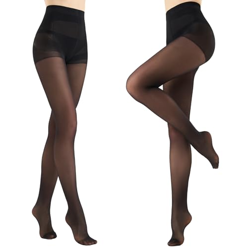 WiliW 2 Pairs Ultra Strong Tights for Women 10D Rip Resistant Sheer Pantyhose High Waist Control Top Tights