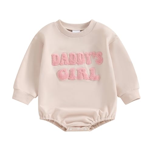 Multitrust Toddler Baby Girl Clothes Embroidery Daddy's Girl Sweatshirt Romper Oversized Bodysuit Onesie Baby Girls Outfit (Khaki, 0-3 Months)