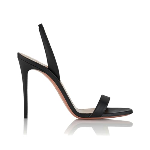 LEHOOR Women Slingback Stiletto Heels Dress Sandals Backless Strappy Heeled Sandal Open Round Toe Formal Sandals 4 Inch High Heel Elastic Ankle Strap Classy Evening Sandals for Wedding Party 4-11 M US2