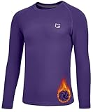 Youth Boys Compression Thermal Shirt Long Sleeve Fleece Undershirt for Boy Football Baseball Soccer Base Layer(Purple,S)