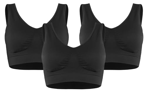 Fabio Farini - Sport BH Bustier nahtlos 1er und 3er Pack Seamless ohne Bügel, bügellos 3X Schwarz M